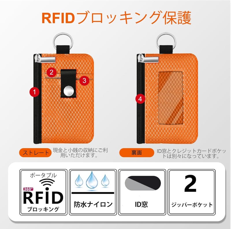 CCUMI Minimalist RFID Blocking Small Wallet with ID Window,WaterResistant Zip Id Case Wallet with Lanyard Keychain for Cards,Cash,Travel,Women,Men (Orange) - Image 2